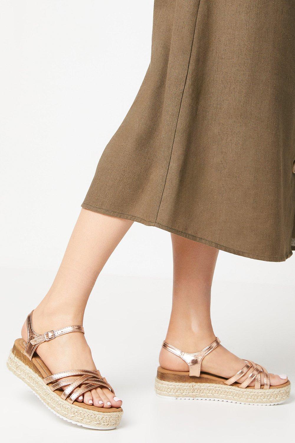 Womens Wide Fit Rona Strappy Espadrille Flatform Sandals
